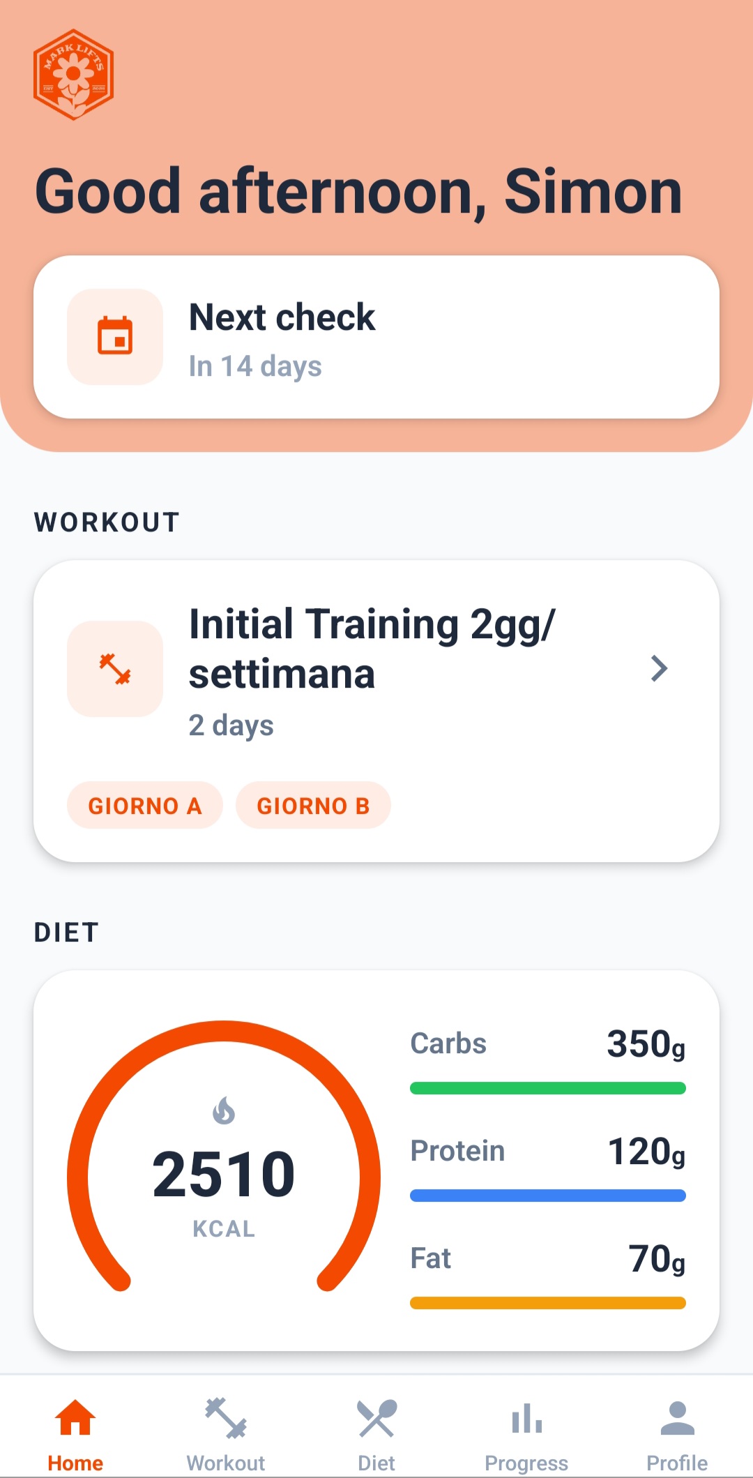FitSuite client app home